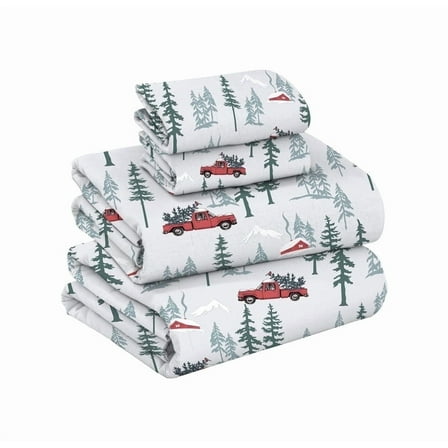 RUVANTI Flannel Sheets Queen Size - GOTS Certified 100% Organic Cotton, 4 Piece Warm, Soft & Breathable Set, Deep Pocket Snug Fit, Double Brushed Cozy All Season Bedding, Merry Miles