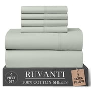 RUVANTI 100% Cotton Percale Sheets King Size 6 Piece Set, Cooling Bed Sheets for Hot Sleepers, Deep Pocket 16”, Breathable Lightweight & Durable, Crisp Hotel St