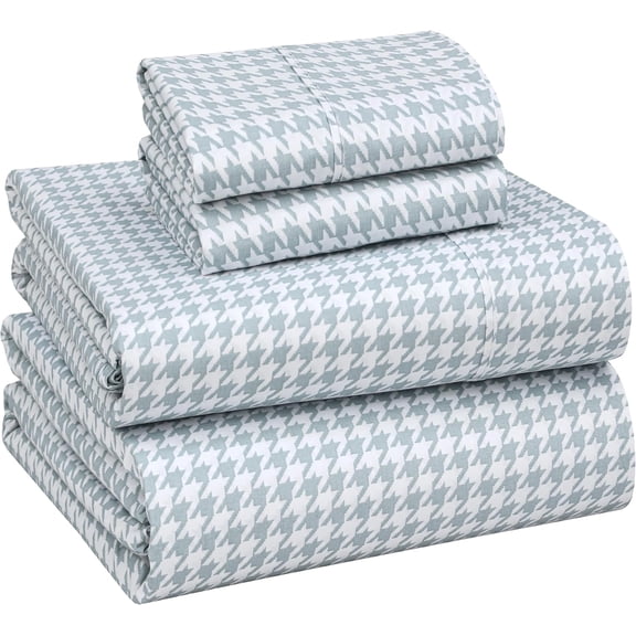 RUVANTI 100% Cotton Percale Sheets King Size – Crisp Cooling Bed Sheets for Hot Sleepers, Deep Pocket 16”, Soft Breathable & Durable Hotel-Style 4 Piece Set, Houndstooth