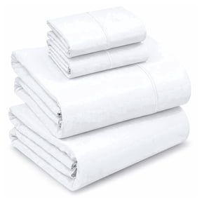 RUVANTI 100% Cotton Sheets Full Size Percale Bedding, Cooling & Breathable, Durable with a Crisp, Soft & Comfortable Feel, 16" Deep Pocket, 4-Piece Set, Bright White