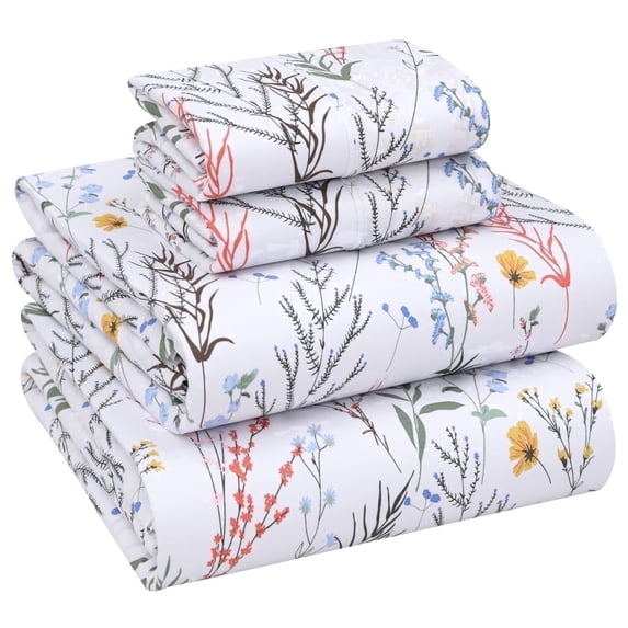 RUVANTI 100% Cotton Sheets – Full Size Percale Bedding, Cooling & Breathable Floral Design, Durable with a Crisp, Soft & Comfortable Feel, 16" Deep Pocket, 4-Piece Set, Aroma