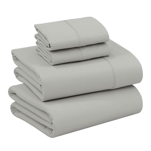 RUVANTI 100% Cotton Sheets – Full Size Percale Bedding, Cooling & Breathable, Durable with a Crisp, Soft & Comfortable Feel, 16" Deep Pocket, 4-Piece Set, Silver