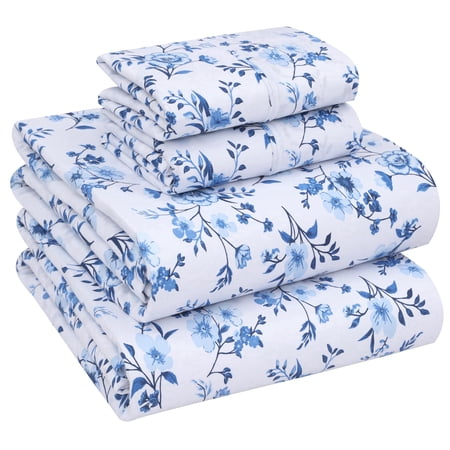 RUVANTI 100% Cotton Sheets – King Size Percale Bedding, Cooling & Breathable Floral Design, Durable with a Crisp, Soft & Comfortable Feel, 16" Deep Pocket, 4-Piece Set, Annual