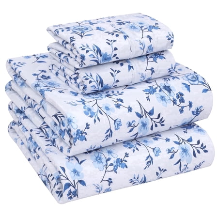 RUVANTI 100% Cotton Sheets – King Size Percale Bedding, Cooling & Breathable Floral Design, Durable with a Crisp, Soft & Comfortable Feel, 16" Deep Pocket, 4-Piece Set, Annual
