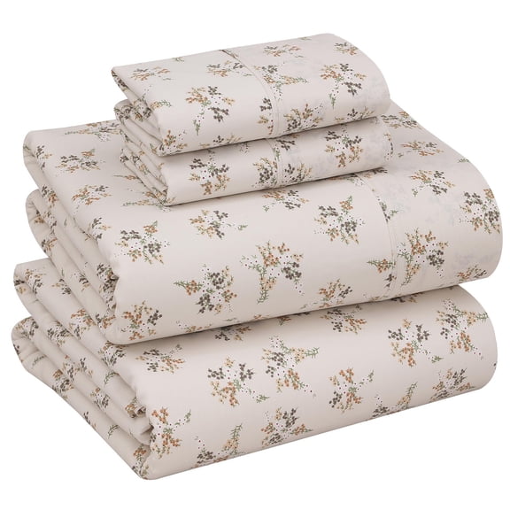 RUVANTI 100% Cotton Sheets – Queen Size Percale Bedding, Cooling & Breathable Floral Design, Durable with a Crisp, Soft & Comfortable Feel, 16" Deep Pocket, 4-Piece Set, Twin Spring