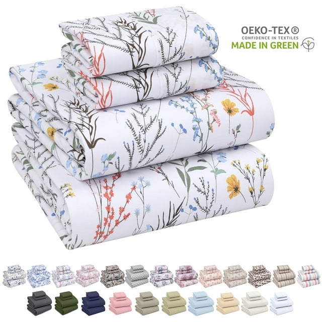 RUVANTI 100% Cotton Sheets for Queen Size Bed - Crispy Cooling Percale Sheets - Breathable & Durable Queen Sheet Set - 16 Inches Deep Pocket Sheets - Aroma - 4 Pieces