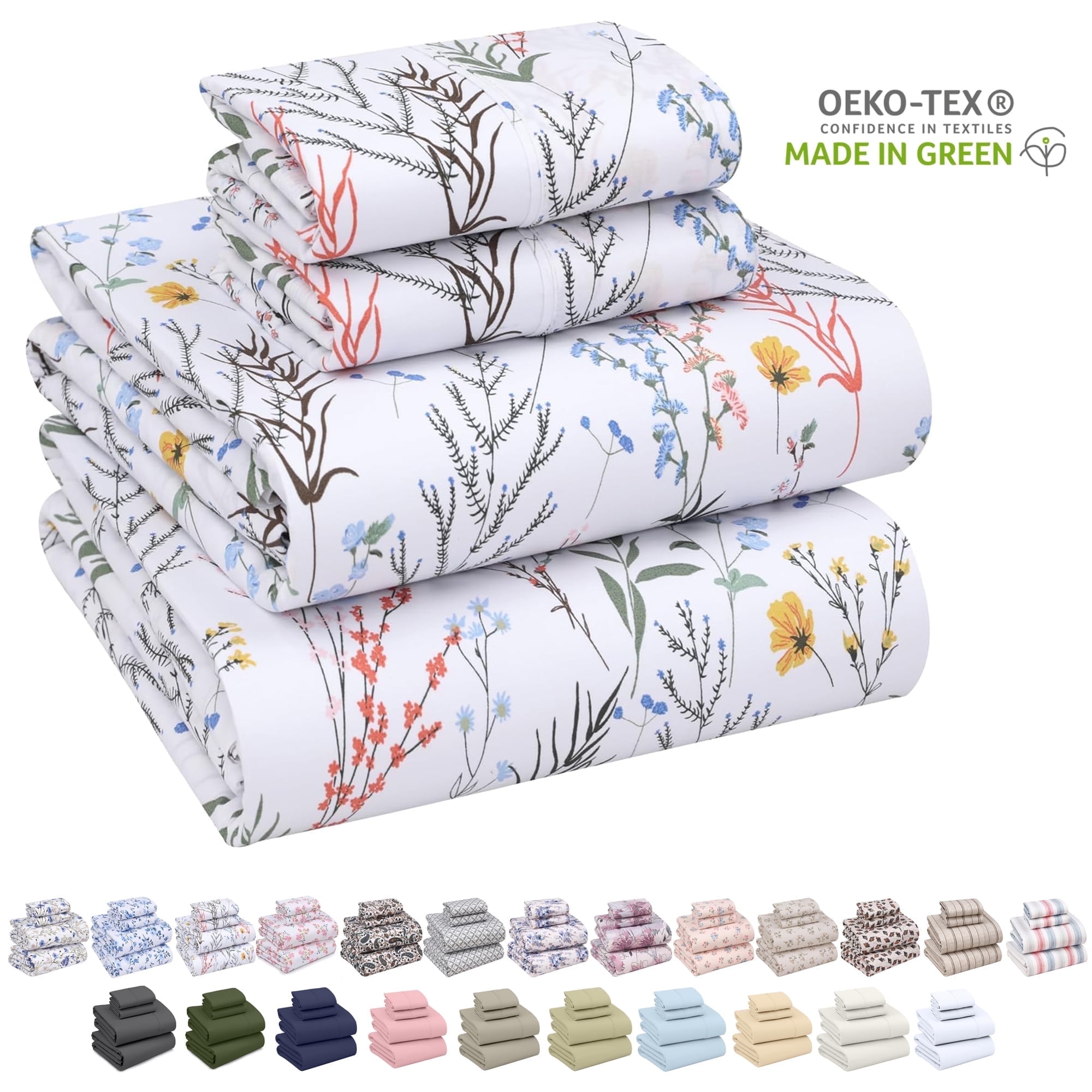 Aroma Floral Cotton Percale Queen Sheet Set with Deep Pockets
