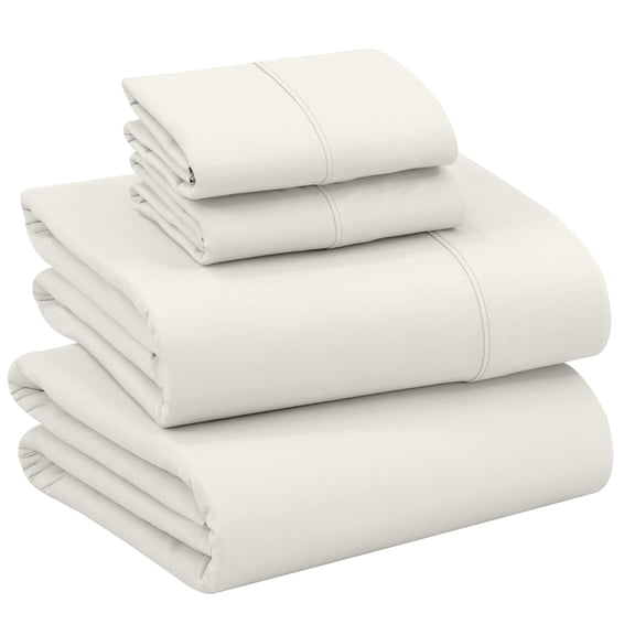 RUVANTI 100% Cotton Sheets – Queen Size Percale Bedding, Cooling & Breathable, Durable with a Crisp, Soft & Comfortable Feel, 16" Deep Pocket, 4-Piece Set, Ivory