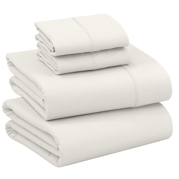 RUVANTI 100% Cotton Sheets – Queen Size Percale Bedding, Cooling & Breathable, Durable with a Crisp, Soft & Comfortable Feel, 16" Deep Pocket, 4-Piece Set, Ivory