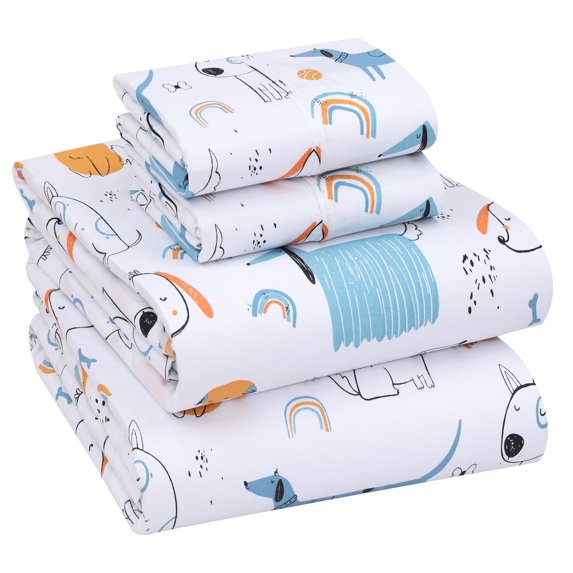 RUVANTI 100% Cotton Sheets – Queen Size Percale Bedding, Cooling & Breathable Floral Design, Durable with a Crisp, Soft & Comfortable Feel, 16" Deep Pocket, 4-Piece Set, Puppy Me