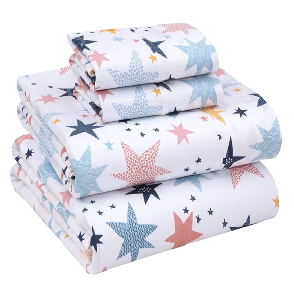 RUVANTI 100% Cotton Sheets – Queen Size Percale Bedding, Cooling & Breathable Floral Design, Durable with a Crisp, Soft & Comfortable Feel, 16" Deep Pocket, 4-Piece Set, Fault Star