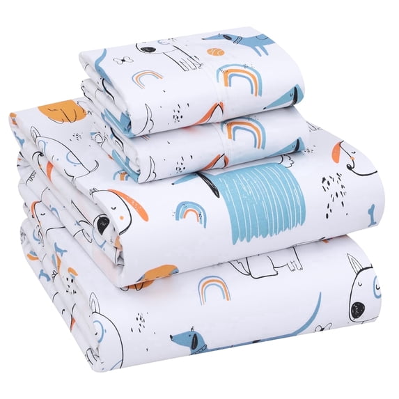 RUVANTI 100% Cotton Sheets – Queen Size Percale Bedding, Cooling & Breathable, Durable with a Crisp, Soft & Comfortable Feel, 16" Deep Pocket, 4-Piece Set, Puppy Me