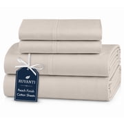 RUVANTI 100% Cotton Sheets – Soft Peached Percale, Lightweight & Breathable Cooling Comfort for Summer, 14″ Deep Pocket Full Sheet Set, 4-Piece, Linen