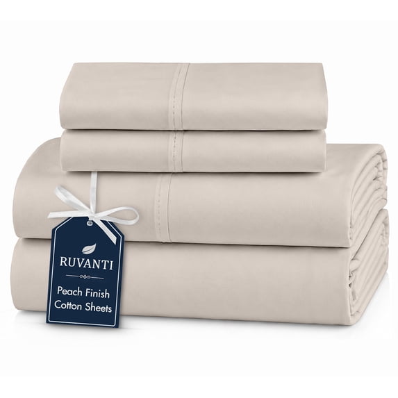 RUVANTI 100% Cotton Sheets – Soft Peached Percale, Lightweight & Breathable Cooling Comfort for Summer, 14″ Deep Pocket Full Sheet Set, 4-Piece, Linen