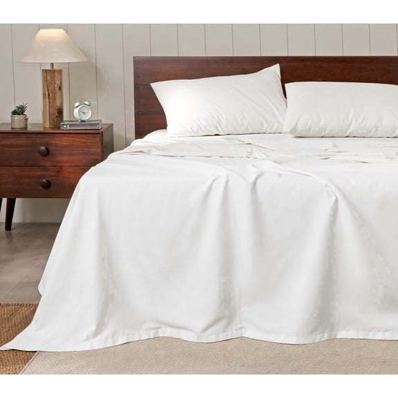 RUVANTI 100% Cotton Sheets – Soft Peached Percale, Lightweight & Breathable Cooling Comfort for Summer, 14″ Deep Pocket King Sheet Set, 4-Piece, Ivory
