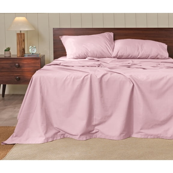 RUVANTI 100% Cotton Sheets – Soft Peached Percale, Lightweight & Breathable Cooling Comfort for Summer, 14″ Deep Pocket Queen Sheet Set, 4-Piece, Dusty Rose