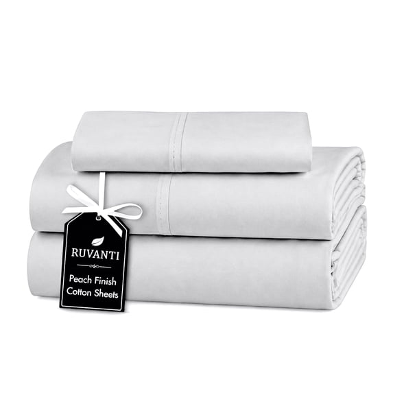 RUVANTI 100% Cotton Sheets – Soft Peached Percale, Lightweight & Breathable Cooling Comfort for Summer, 14″ Deep Pocket Twin Sheet Set, 3-Piece, Light Grey