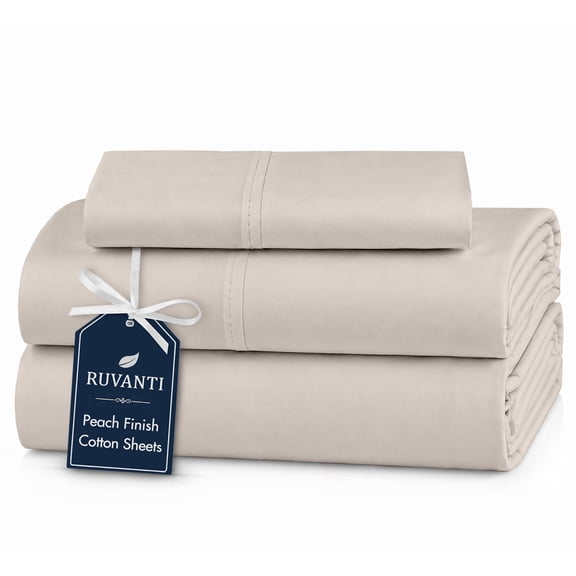 RUVANTI 100% Cotton Sheets – Soft Peached Percale, Lightweight & Breathable Cooling Comfort for Summer, 14″ Deep Pocket Twin Sheet Set, 3-Piece, Linen