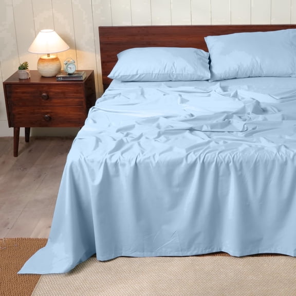 RUVANTI 100% Cotton Sheets – Soft Peached Percale, Lightweight & Breathable Cooling Comfort for Summer, 14″ Deep Pocket Twin Sheet Set, 3-Piece, Sky Blue
