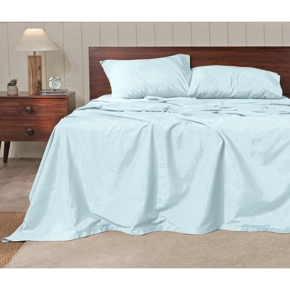 RUVANTI 100% Cotton Sheets – Soft Peached Percale, Lightweight & Breathable Cooling Comfort for Summer, 14″ Deep Pocket Twin Sheet Set, 3-Piece, Spa Green