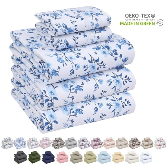 Ruvanti 100% Cotton Sheets Split King Size Bed Sheet Set – 16 inches Deep Pockets Perfect Fitting - Crisp & Cool Percale sheets - Smooth & Comfortable - 5 Piece Bedding and Pillowcase set,Annual