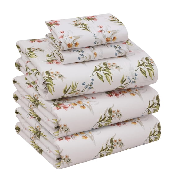 RUVANTI 100% Cotton Sheets  Split King Size Percale Bedding, Cooling & Breathable Floral Design, Durable with a Crisp, Soft & Comfortable Feel, 16" Deep Pocket, 5-Piece Set, Floral Bliss