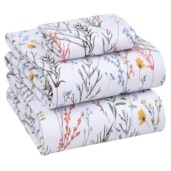 RUVANTI 100% Cotton Sheets ā Twin Size Percale Bedding, Cooling & Breathable Floral Design, Durable with a Crisp, Soft & Comfortable Feel, 16" Deep Pocket, 3-Piece Set, Aroma