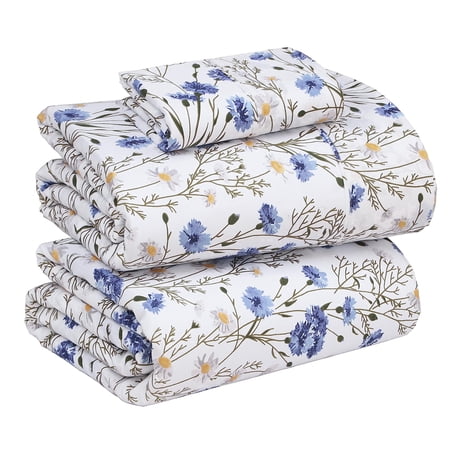 RUVANTI 100% Cotton Sheets – Twin Size Percale Bedding, Cooling & Breathable Floral Design, Durable with a Crisp, Soft & Comfortable Feel, 16" Deep Pocket, 3-Piece Set, Sweet Pea