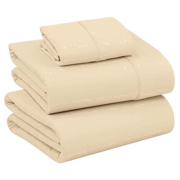RUVANTI 100% Cotton Sheets – Twin Size Percale Bedding, Cooling & Breathable, Durable with a Crisp, Soft & Comfortable Feel, 16" Deep Pocket, 3-Piece Set, Beige