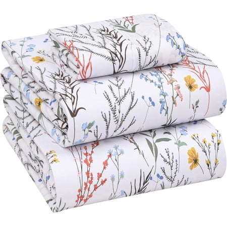 RUVANTI 100% Cotton Sheets – Twin XL Size Percale Bedding, Cooling & Breathable Floral Design, Durable with a Crisp, Soft & Comfortable Feel, 16" Deep Pocket, 3-Piece Set, Aroma