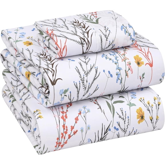 RUVANTI 100% Cotton Sheets – Twin XL Size Percale Bedding, Cooling & Breathable Floral Design, Durable with a Crisp, Soft & Comfortable Feel, 16" Deep Pocket, 3-Piece Set, Aroma