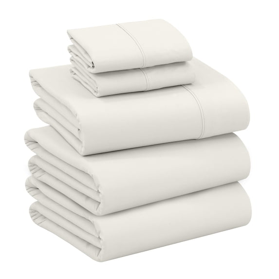 RUVANTI 100% Cotton Sheets – Split King Size Percale Bedding, Cooling & Breathable, Durable with a Crisp, Soft & Comfortable Feel, 16" Deep Pocket, 5-Piece Set, Ivory