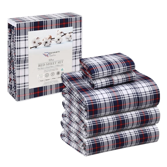 RUVANTI 100% Cotton Sheets – Split King Size Percale Bedding, Cooling & Breathable Floral Design, Durable with a Crisp, Soft & Comfortable Feel, 16" Deep Pocket, 5-Piece Set, Prussian