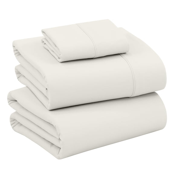 RUVANTI 100% Cotton Sheets – Twin Size Percale Bedding, Cooling & Breathable, Durable with a Crisp, Soft & Comfortable Feel, 16" Deep Pocket, 3-Piece Set, Ivory