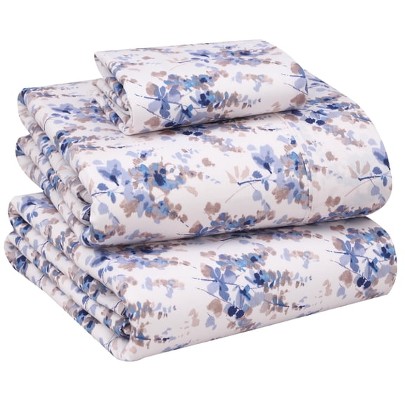 RUVANTI 100% Cotton Sheets – Twin Size Percale Bedding, Cooling & Breathable Floral Design, Durable with a Crisp, Soft & Comfortable Feel, 16" Deep Pocket, 3-Piece Set, Maple