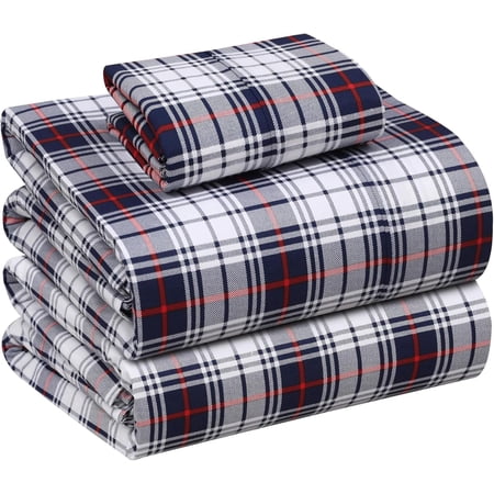 RUVANTI 100% Cotton Sheets – Twin Size Percale Bedding, Cooling & Breathable Plaid Design, Durable with a Crisp, Soft & Comfortable Feel, 16" Deep Pocket, 3-Piece Set, Prussian