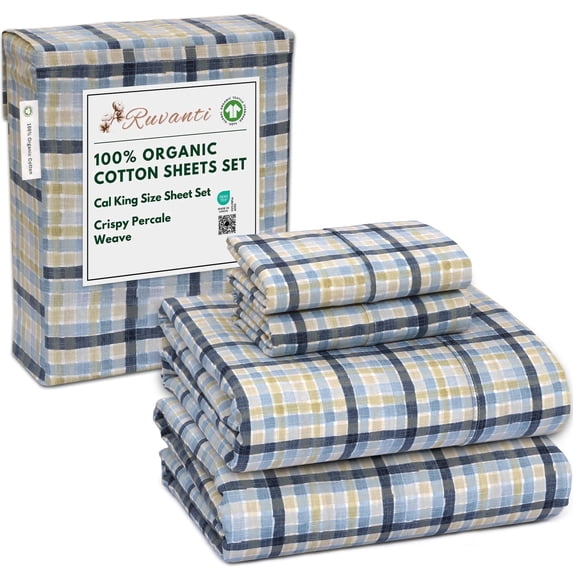 RUVANTI 100% Organic Cotton Sheets - California king Sheet Sets - 4 Piece Percale Weave Bedding, Crisp, Cooling & Breathable, Soft & Durable, 16" Deep Pocket, Hotel Quality Sábanas - Pastel Print
