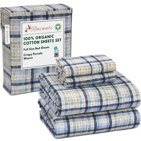 RUVANTI 100% Organic Cotton Sheets - Full Size bed sheet - 4 Piece Percale Weave Bedding, Crisp, Cooling & Breathable, Soft & Durable, 16" Deep Pocket, Hotel Quality Sábanas - Pastel Print