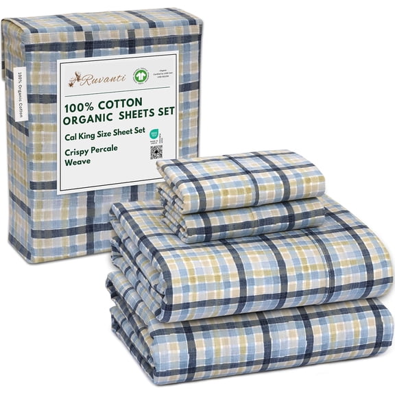 RUVANTI 100% Organic Cotton Sheets - California king Sheet Sets - 4 Piece Percale Weave Bedding, Crisp, Cooling & Breathable, Soft & Durable, 16" Deep Pocket, Hotel Quality Sábanas - Pastel Print