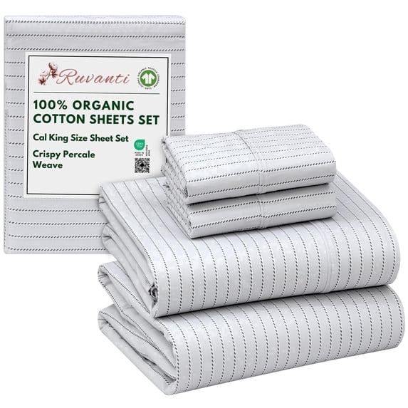 RUVANTI 100% Organic Cotton Sheets - California king Sheet Sets - 4 Piece Percale Weave Bedding, Crisp, Cooling, Breathable, Soft & Durable, 16" Deep Pocket, Hotel Quality Sábanas - Construction Line