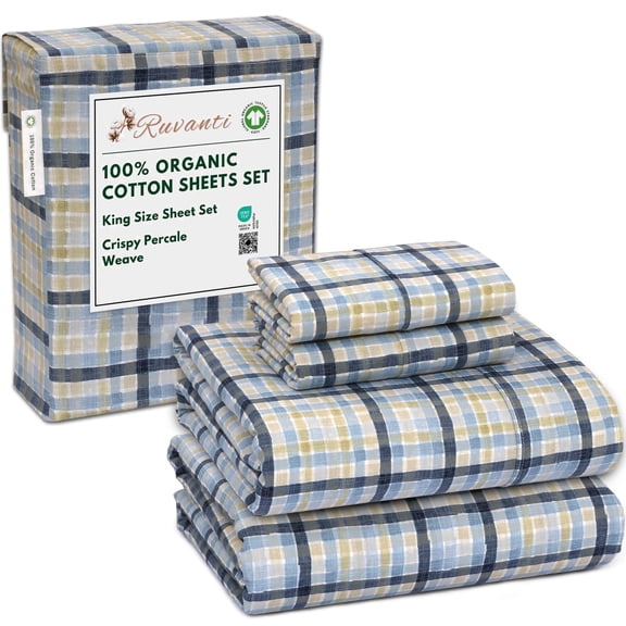 RUVANTI 100% Organic Cotton Sheets - King Size Sheet Set - 4 Piece Percale Weave Bedding, Crisp, Cooling & Breathable, Soft & Durable, 16" Deep Pocket, Hotel Quality Sábanas - Pastel Print
