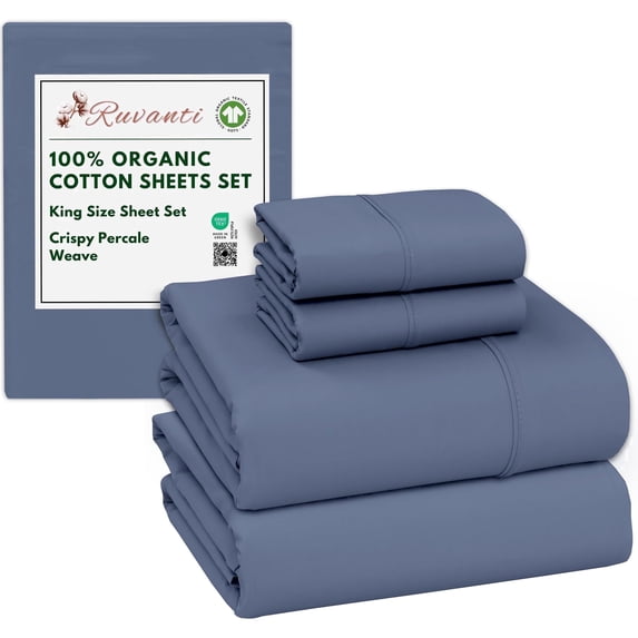 RUVANTI 100% Organic Cotton Sheets - King Size Sheet Set - 4 Piece Percale Weave Bedding, Crisp, Cooling & Breathable, Soft & Durable, 16" Deep Pocket, Hotel Quality Sábanas - Wild Wind