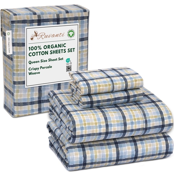 RUVANTI 100% Organic Cotton Sheets - Queen Sheet Set - 4 Piece Percale Weave Bedding, Crisp, Cooling & Breathable, Soft & Durable, 16" Deep Pocket, Hotel Quality Sábanas - Pastel Print