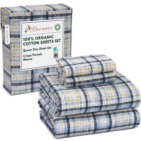 RUVANTI 100% Organic Cotton Sheets - Queen Sheet Set - 4 Piece Percale Weave Bedding, Crisp, Cooling & Breathable, Soft & Durable, 16" Deep Pocket, Hotel Quality Sábanas - Pastel Print