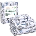thumbnail image 1 of RUVANTI 100% Organic Cotton Sheets - Queen Sheet Set - 4 Piece Percale Weave Bedding, Crisp, Cooling & Breathable, Soft & Durable, 16" Deep Pocket, Hotel Quality Sábanas - Deluxe, 1 of 10