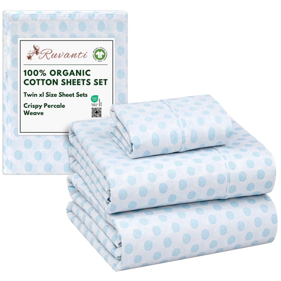 RUVANTI 100% Organic Cotton Sheets - Twin XL Sheet Sets - 3 Piece Percale Weave Bedding, Crisp, Cooling & Breathable, Soft & Durable, 16" Deep Pocket, Hotel Quality Sábanas - Circle Imprint