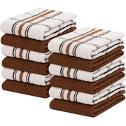 RUVANTI 12 Pcs 100% Cotton 15x25 Kitchen Towels, Dish Towel for Kitchen, Soft, Washable Dish Cloths, Super Absorbent Terry Tea Towel Linen Dishcloth for Quick Drying, Cleaning, Dish Rags, Brown-White