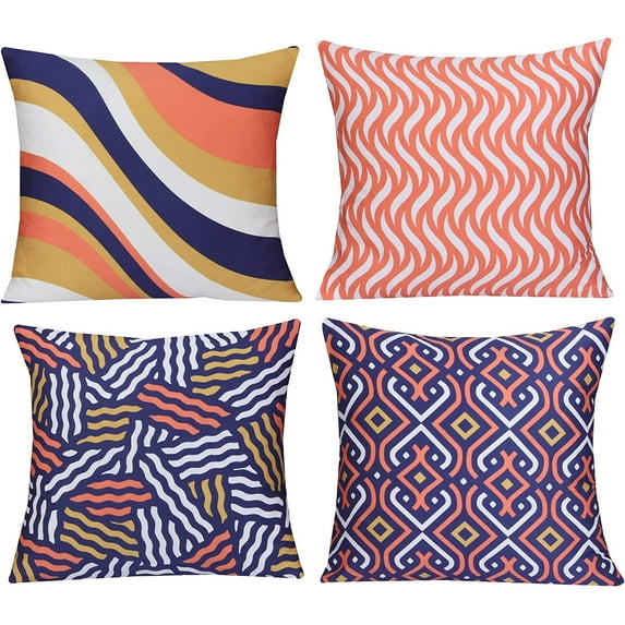 RUVANTI 4 Pack 100% Cotton Fabric Throw Pillows Cover, 18x18 Soft, Cozy Square Decorative Pillows Covers for Sofa, Couch Pillows, Bed, Living Room Luxury Cushion Covers Only; Blue and Orange Spiral
