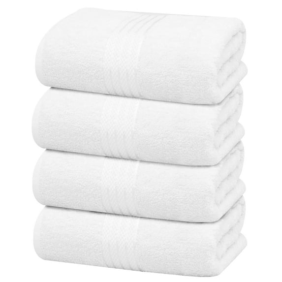 RUVANTI 4 Pack Bath Towels Set, (27 x 54 Inches) 100% Cotton Bath Towels for Bathroom 550 GSM, Lightweight Bathroom Shower Towels and Highly Absorbent Quick Drying Towels - White Bath Towels