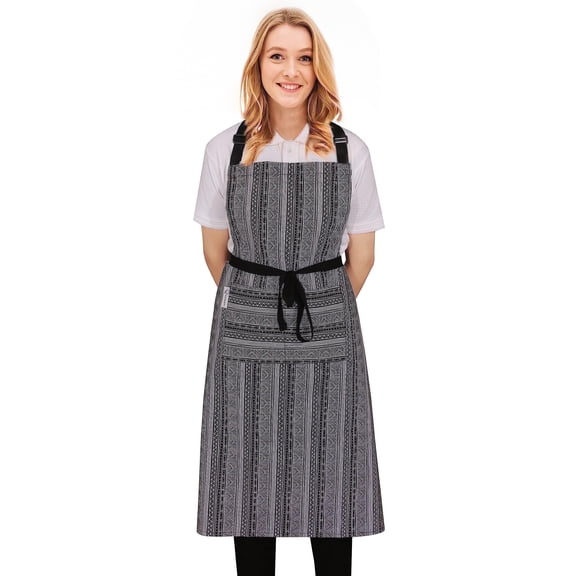RUVANTI Aprons for Women with Pockets - Adjustable up to XXL - 100% Cotton - Cute Aprons for Cooking, Kitchen, Server, Barber, Restaurant, Chef Apron - 1 Pack
